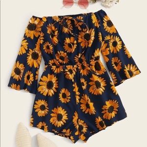 Sunflower Print Front Tie Romper
